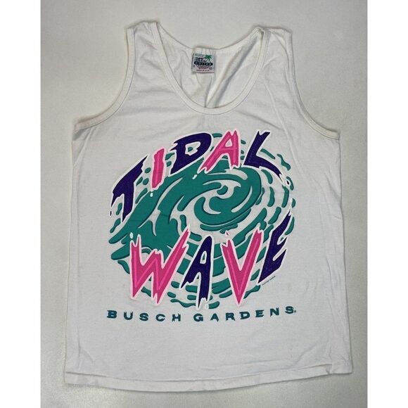 VINTAGE Busch Gardens Tidal Wave Graphic Tank Top T-shirt Women Medium USA 90s - Picture 1 of 8